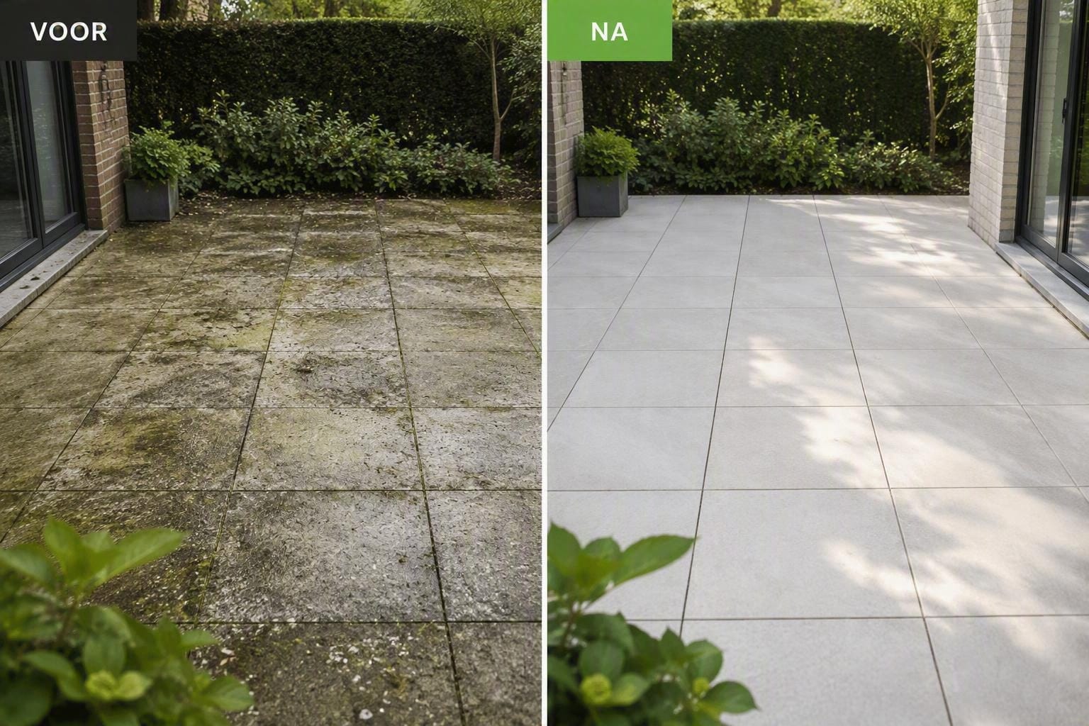 Strak terras achter in de tuin